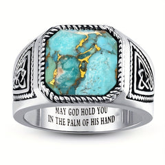 Retro Turquoise Men's Celtic Ring - Energy Protection & Father's Day Gift