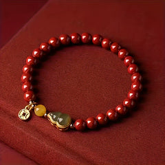 Lucky Cinnabar Bracelet: Calabash-Shaped Bead for Good Fortune & Prosperity