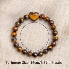 Heart-Shaped Tiger Eye Bracelet - Natural Stone Jewelry for Romantic Occasions & Daily Wear with Energy Healing