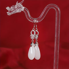 Retro Water Drop Earrings - Silver Accents & White Teardrop Stone for Spiritual Balance & Elegant Wear