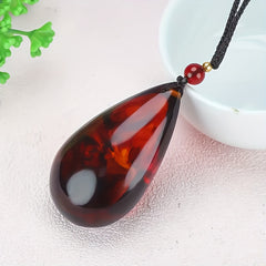 Natural Red Amber Bohemian Teardrop Necklace Pendant - Unisex Retro Jewelry for Women & Men, Valentine's Day & Birthday Gift, September Birthstone