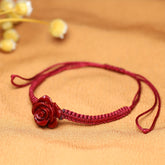 Red Rose Braided Bracelet - Vintage Floral Charm for Prosperity & Emotional Balance