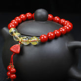 Vintage Cinnabar Stone Bead Stretch Wristlet with Decorative Accessories