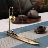 Elegant Golden Incense Burner | Harmony & Prosperity Enhancer with Boat-Shaped Design