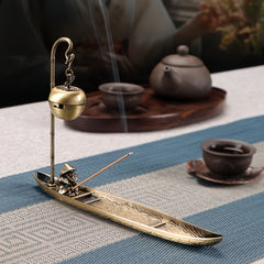 Elegant Golden Incense Burner | Harmony & Prosperity Enhancer with Boat-Shaped Design