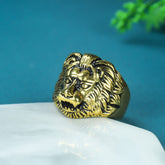 Vintage Punk Lion Head Ring for Men Gothic Rock Style, Golden Alloy, Symbol of Courage & Protection