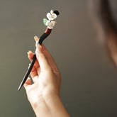 Vintage Floral Hairpin with Black & Red Flower Design - Elegant Hair Clip for Braids, Buns, Ponytails with Natural Energy Flow