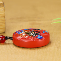 Double-Sided Tibetan Thangka Cinnabar Pendant for Protection & Spiritual Grounding, Hand-Painted Unisex Amulet