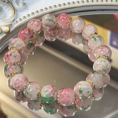 1pc Sweet & Cute Cherry Blossom Glass Bead Butterfly Bracelet - Pink & Green Bohemian Design for Daily Wear & Mindful Living