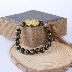 Black Dragon Fortune Obsidian Wealth Bracelet Ultimate Feng Shui Power Bracelet Dragon Pixiu Bracelet Wealth Luck Amulet for Men Women Attract Lucky Wealthy Bracelets