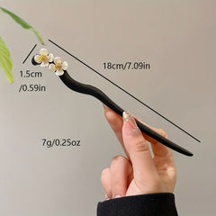 1pc Elegant Chinese Hairpin - Minimalist Floral Hair Stick with Black Wood & White Flower Accents - Traditional & Modern Hairstyles for Wedding, Party, Everyday Formal Events