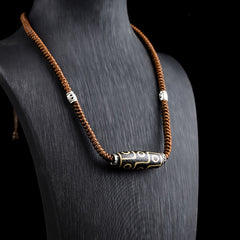 Nine-Eye Bead Agate Necklace - Chinese-style Protective Talisman for Harmony and Prosperity