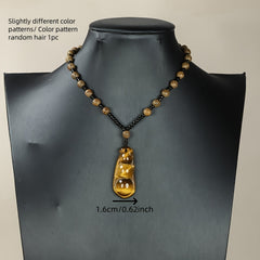 Natural Stone Peace Bean Pendant Necklace - Amber Bead for Harmony, Energy Flow & Spiritual Protection