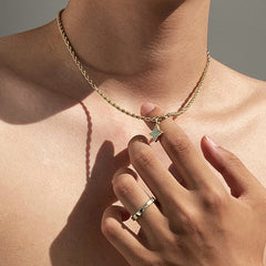 Men's Minimalist Four-Pointed Lucky Star Pendant Necklace - Elegant Collarbone Chain with Bohemian Style & Fine Chain for Everyday Wear