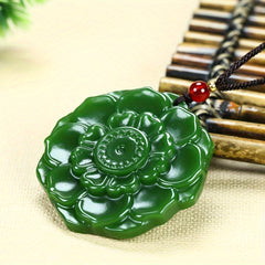 Natural Stone Green Lotus Pendant Necklace - Spiritual Balance & Harmony