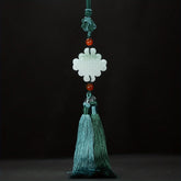 Handcrafted Jade Pendant with Green Tassel - Spiritual Energy for Car Decoration