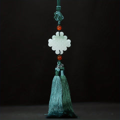 Handcrafted Jade Pendant with Green Tassel - Spiritual Energy for Car Decoration