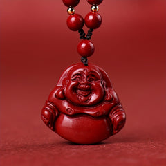 Funky Cinnabar Stone Buddha Pendant Necklace Energy Vitality Protection