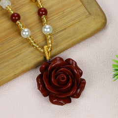 High-Content Cinnabar and Purple Golden Sand Rose Flower Carved Pendant for Eternal Love, Passion and Spiritual Protection