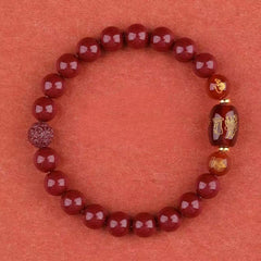 Zodiac Bracelet with Cinnabar Beads & Golden Charms - Traditional Chinese Energy Protection & Wealth Attraction