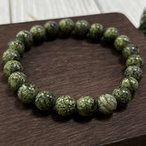 Handmade Natural Green Serpentine Bracelet - 8mm Elastic Fit Beads for Heart Chakra Healing & Prosperity