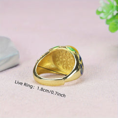 Vintage Court Style Women's Ring with Golden Agate and Blue Enamel