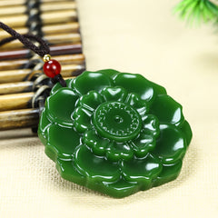 Natural Stone Green Lotus Pendant Necklace - Spiritual Balance & Harmony