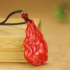 Cinnabar Nine-Tailed Fox Pendant for Protection, Prosperity & Casual Elegance