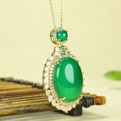 Elegant Green Agate Oval Pendant Necklace - Emotional Balance & Natural Energy Flow Jewelry