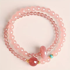 Peach Pink Bead Bracelet - Lucky Charm for Mindful Living