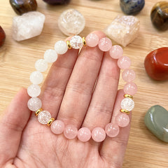 Pink Rose Quartz & White Stone Y2K Chakra Bracelet for Harmony & Protection