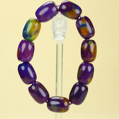 Vintage Purple and Blue Beaded Bracelet for Spiritual Balance, Unisex Elastic Cuff