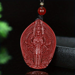 Thousand-Handed Character Cinnabar Pendant Necklace – Spiritual Protection & Prosperity Energy