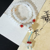 Women's Double Strand White Bead Bracelet - Korean Minimalist Charm for Energy Protection & Good Fortune