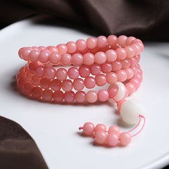 Natural Pink Bodhi Root 108 Beads Mala Bracelet — Spiritual Healing, Calm Energy & Protection Prayer Beads