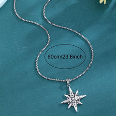 Men's Christmas Snowflake Compass Star Pendant Necklace - 18K Gold Plated for Protection & Guidance in Holiday Season
