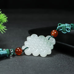 Handcrafted Jade Pendant with Green Tassel - Spiritual Energy for Car Decoration