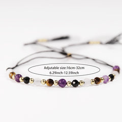 1pc Natural Stone Beaded Bracelet - Purple, Clear Quartz, Golden Tiger Eye & Black Obsidian for Energy Balance & Spiritual Protection