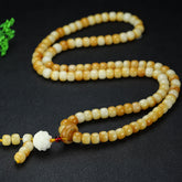 Natural Handmade Braided 108 Beads Rosary Bracelet Necklace - Yellow & White for Spiritual Healing and Protection