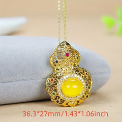 Chinese Gourd Pendant Necklace with Natural Stone - Prosperity & Protection Energy for Lucky Wear