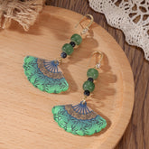 Vintage Blue & White Porcelain Fan Earrings - 925 Silver Posts for Harmony & Casual Elegance