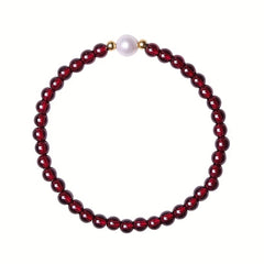Vintage Garnet & White Bead Bracelet - Elegant Red Stone for Casual Wear & Holiday Gifting