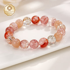 1pc Natural Stone Bracelet - Elegant Women's Jewelry with Pink Brown Red Beige White Clear Beads - Stretchy Elastic Cord - Valentine's Day Birthday Anniversary Gift - Luxury Beaded Chain - Natural Mineral Beads - All-Season Everyday or Formal Wear