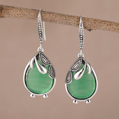 Elegant Green Emerald Dangle Earrings: Vintage Style for Daily Wear & Spiritual Harmony