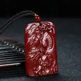 Purple Golden Pyrite Square Tiger Pendant with Red Cinnabar for Courage and Protection