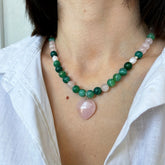 Boho-Chic Rose Quartz Green Agate Necklace Love Harmony Gift