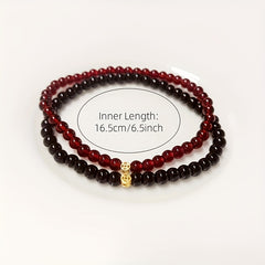 Red Garnet & Black Obsidian Bracelet Set - Lucky Coin Pendant for Couples & Daily Wear