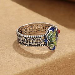 Vintage Bohemian Lotus Flower Ring for Women - Blue/Green/Red Floral Design with Energy Healing & Spiritual Protection