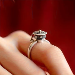 1PC Middle East 360° Rotating Boho Ring - Silver with Intricate Patterns for Spiritual Energy