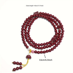 Cinnabar Stone Multi-Layer Bracelet with Lotus Charm Pendant Traditional Chinese Jewelry